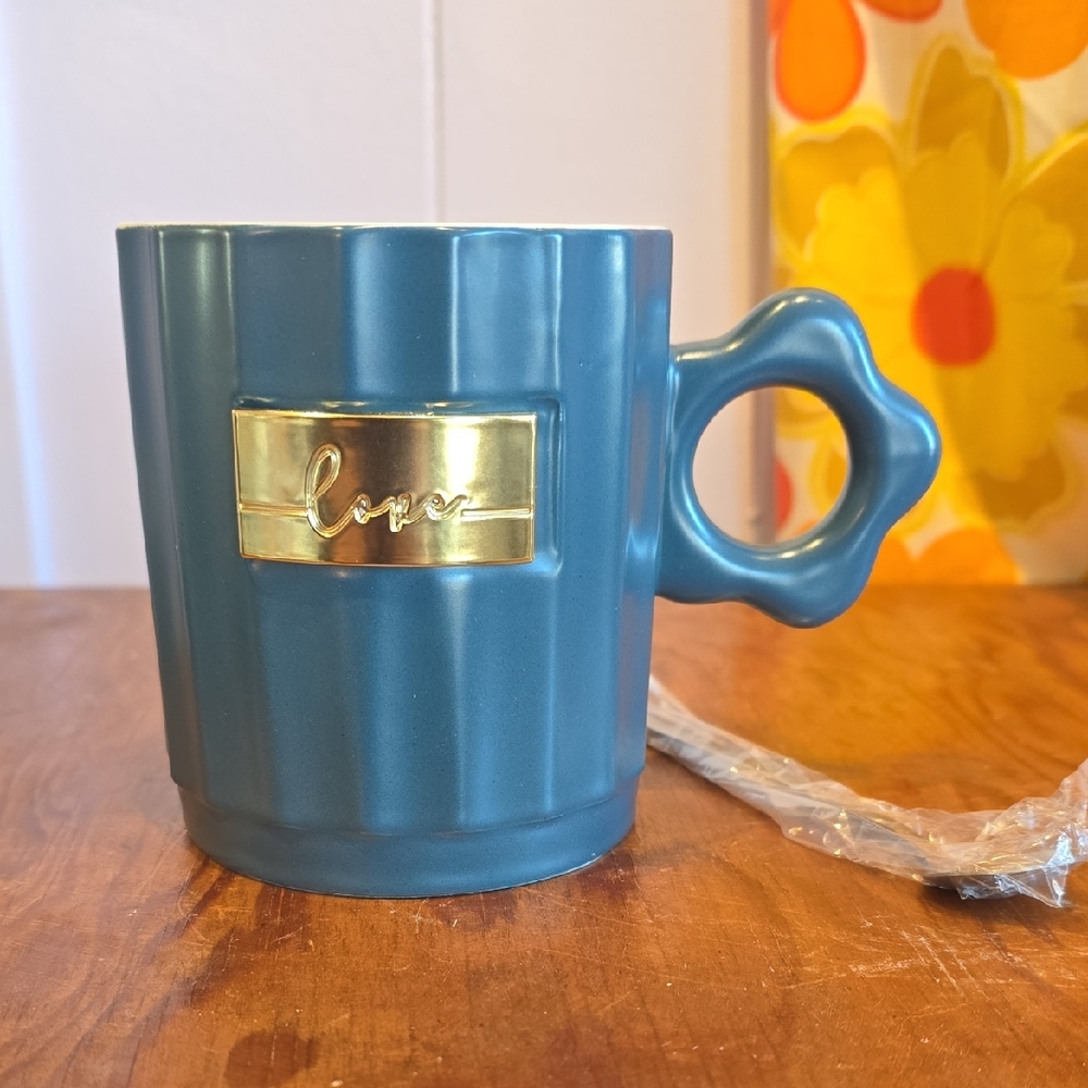 Brand New! Teal Mug with Gold Love Accent